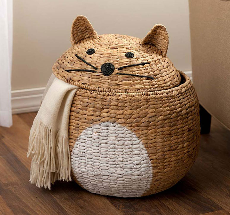 Woven Cat-Shaped Storage Basket / Laundry Hamper